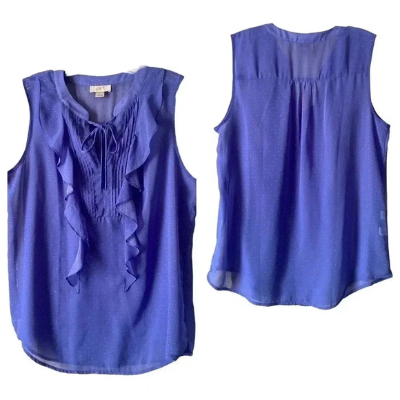 LOFT ANN TAYLOR | Periwinkle Star Print Ruffle Pin-tuck Sleeveless Top Size M - Picture 3 of 5